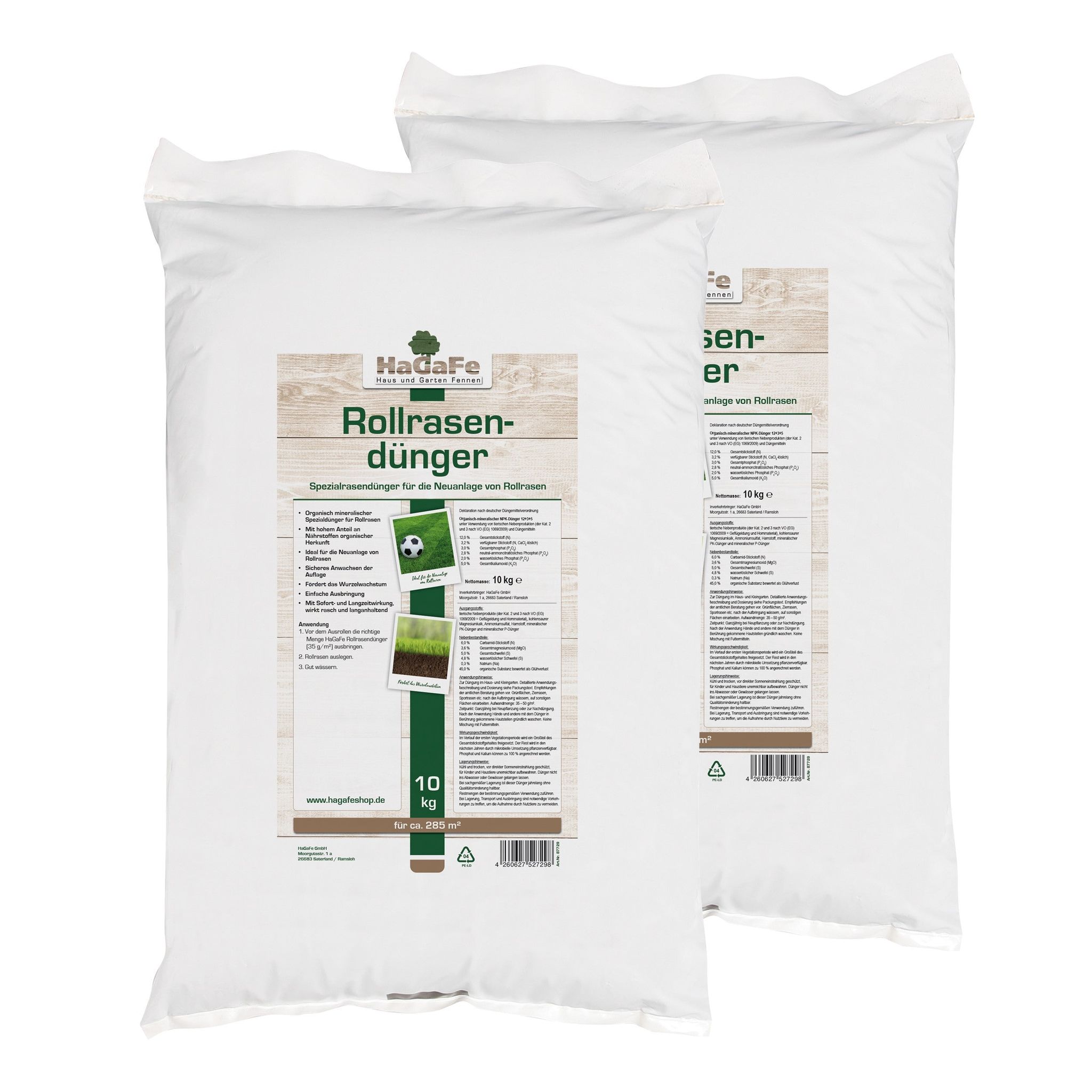 Hagafe Rollrasendünger Für Neuanlagen Rasendünger Für Rollrasen Spezial Dünger 20 Kg (2 X 10 Kg)