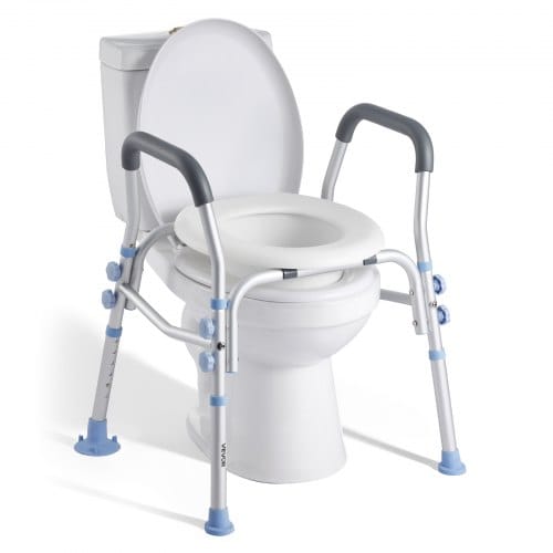 VEVOR Toilettensitzerhöhung Toilettenerhöhung mit Armlehnen & 136 kg Tragkraft & 4 Beinen, höhenverstellbarer erhöhter Toilettensitz mit Spritzschutz für ältere Menschen Senioren Schwangere