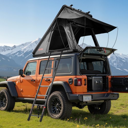VEVOR Autodachzelt Hartschalen für 2-3 Personen, Autozelt aus Aluminium mit Dreifarbiger LED-Beleuchtung & Dicker Matratze, Wassefest & Windicht, für Jeep SUV Pickup, 250 x 225 x 144 cm (Aufgeklappt)