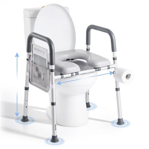 VEVOR Toilettensitzerhöhung Toilettenerhöhung (verstellbare Höhe & Breite) mit Armlehnen & 181 kg Tragkraft & 4 Beinen, erhöhter Toilettensitz für ältere Menschen Senioren Behinderte Schwangere