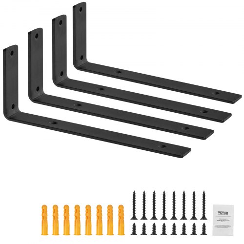 Vevor Regalhalterung, Robuste Schwebende Regalträger 256 X 155 Mm, 4 Stück Halterungen Für Regale, 5 Mm Dicke Mattschwarze L-regalhalter, Regalhalterungen Aus Stahl Mit 72,6 Kg Tragkraft