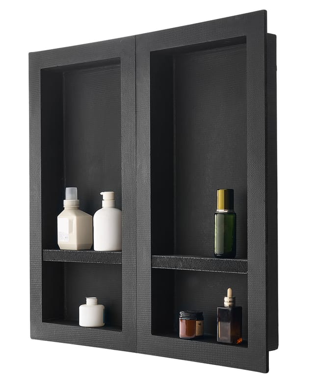 VEVOR Duschnische, 40,6 x 81,3 cm + 40,6 x 81,3 cm Wandnische mit beweglichem Regal, 10,2 cm dicker moderner Seifen- & Shampoo-Aufbewahrungs-Organizer, schwarz für Badezimmerdusche