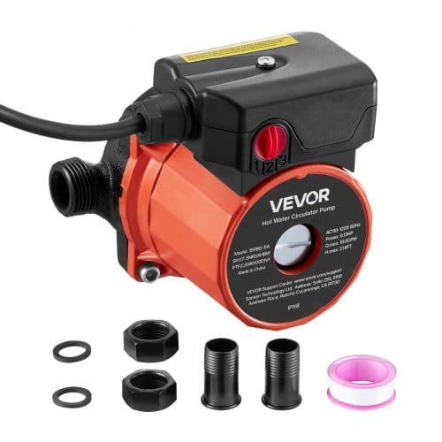 VEVOR Umwälzpumpe, 38 LPM, Umwälzpumpensystem mit sofortiger Zirkulation, 3-Gang-Steuerung, 100 W, AC 220–240 V, G3/4 Zoll auf G1/2 Zoll Adapter, Edelstahlkopf, für Warmwasserbereitersystem