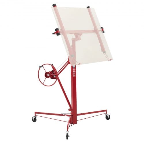 VEVOR Plattenheber bis max. 68 kg, 3353 mm Höhe, Gipskartonheber mit verstellbarem Teleskoparm, Rigipsplatten, Trockenbau-Heber, Panelheber, Hebezeug, Werkzeuge, für Decken- & Wandmontage (Rot)