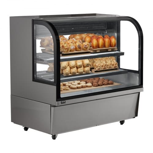VEVOR Kühlvitrine Gebäckvitrine 505 L 2-stufiger kommerzieller Kühlvitrinenschrank Kuchentheke kkalte Theke mit LED-Beleuchtung & Abluftkühlung Rollbar, für Bäckereien Café Restaurant usw.