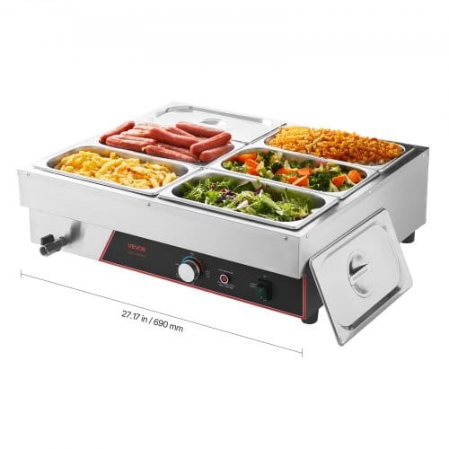 VEVOR kommerzieller Speisenwärmer mit 6 Behälter (1/3-Größe) & Netzkabel, 1500 W Buffetwärmer Edelstahl, Buffetbehälter Buffet-Wasserbad Speisenwärmstation für Restaurants Partys Buffets