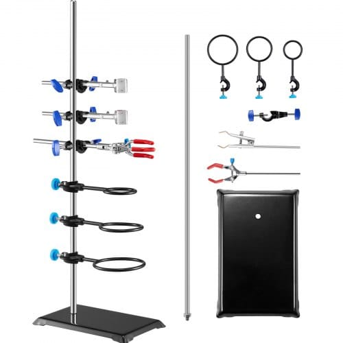 Vevor Laborständer-unterstützung, Labor-retorten-stützständer 1 Satz, Laborständer Aus Stahl Mit 60 Cm Stab & 210,82 X 135 Mm Gusseisenbasis, Inkl. Kolbenklemmen, Bürettenklemmen Und Kreuzklemmen