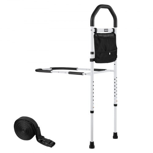 VEVOR Aufstehhilfe Bett, Haltegriffe mit Stützbein & PU-Handlauf, 732–992mm höhenverstellbarer Gehstock aus Karbonstahlrohr, Bett Einstiegshilfe für Kingsize-, Queensize-, Full- & Twin-Betten