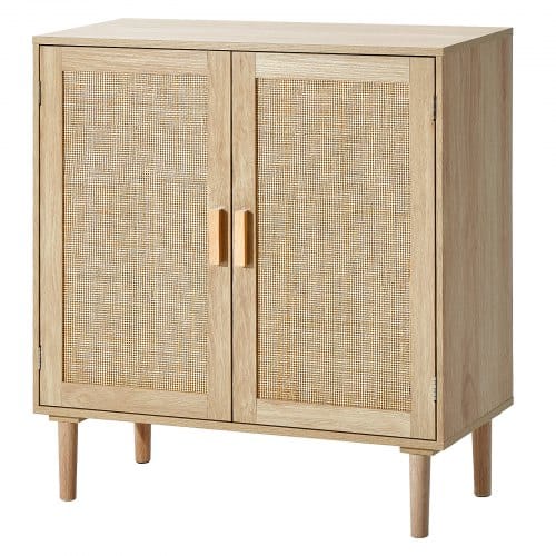 VEVOR Rattanschrank Rattankommode Aufbewahrungsschrank mit 2 magnetischen Türen & verstellbaren Regalen & Griffen, Sideboard-Buffetschrank für Flur Eingangsbereich Wohnzimmer Küche Flur