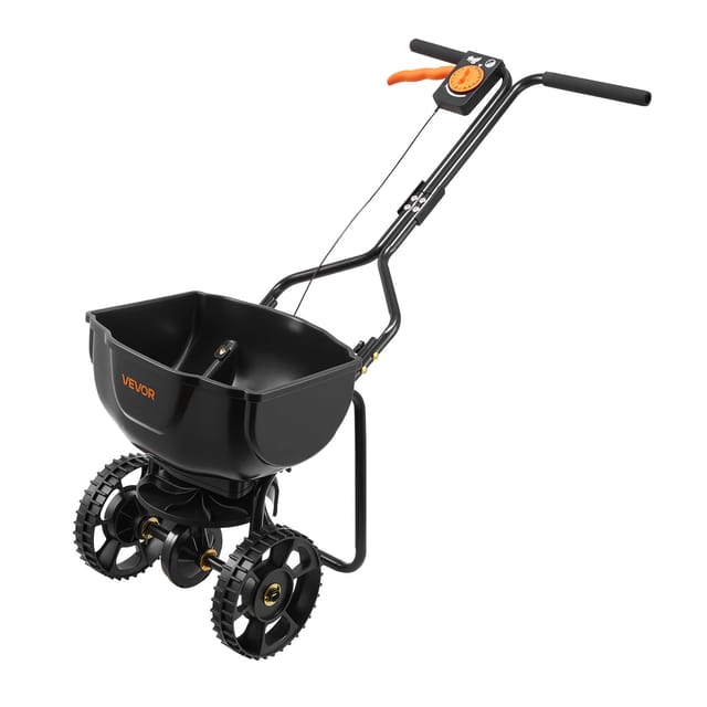 VEVOR Streuwagen 6,8 kg Fassungsvermögen, Düngerstreuer 3 m Streubreite, Schleuderstreuer mit 25,4 cm Reifen, einstellbarer Streumenge, Staatsgutstreuer für Dünger & Saatgut im Hausgarten