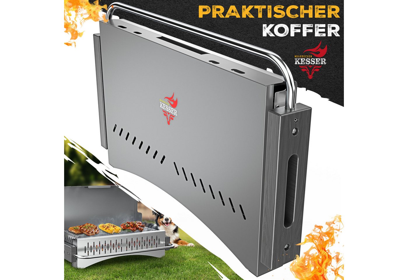 Kesser® Klappgrill, Holzkohle, Stahl, Grillrost, Grillmatte & Tasche - Silber Bild 5
