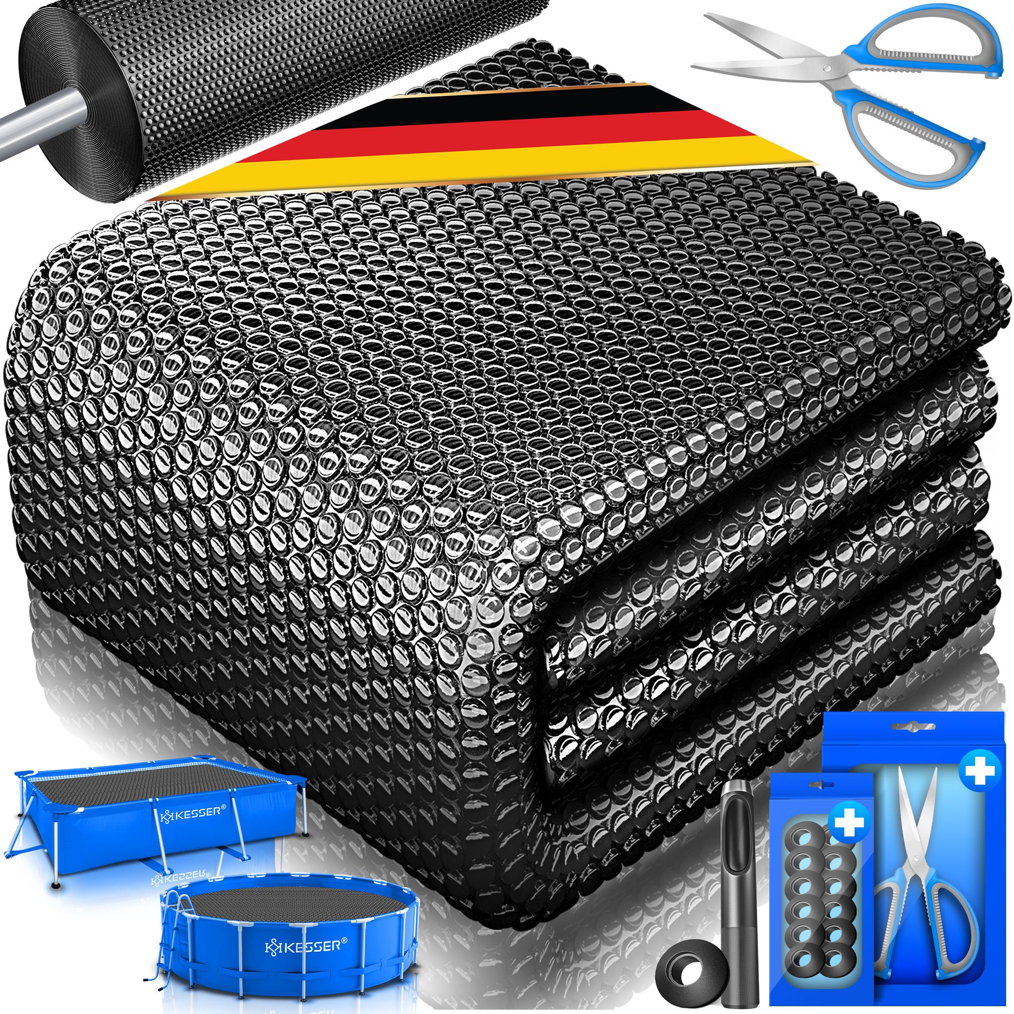 Kesser® Pool-solarfolie 400 Μm, Zuschneidbar, Mit 12 Ösen - Schwarz, Ø 305 Cm