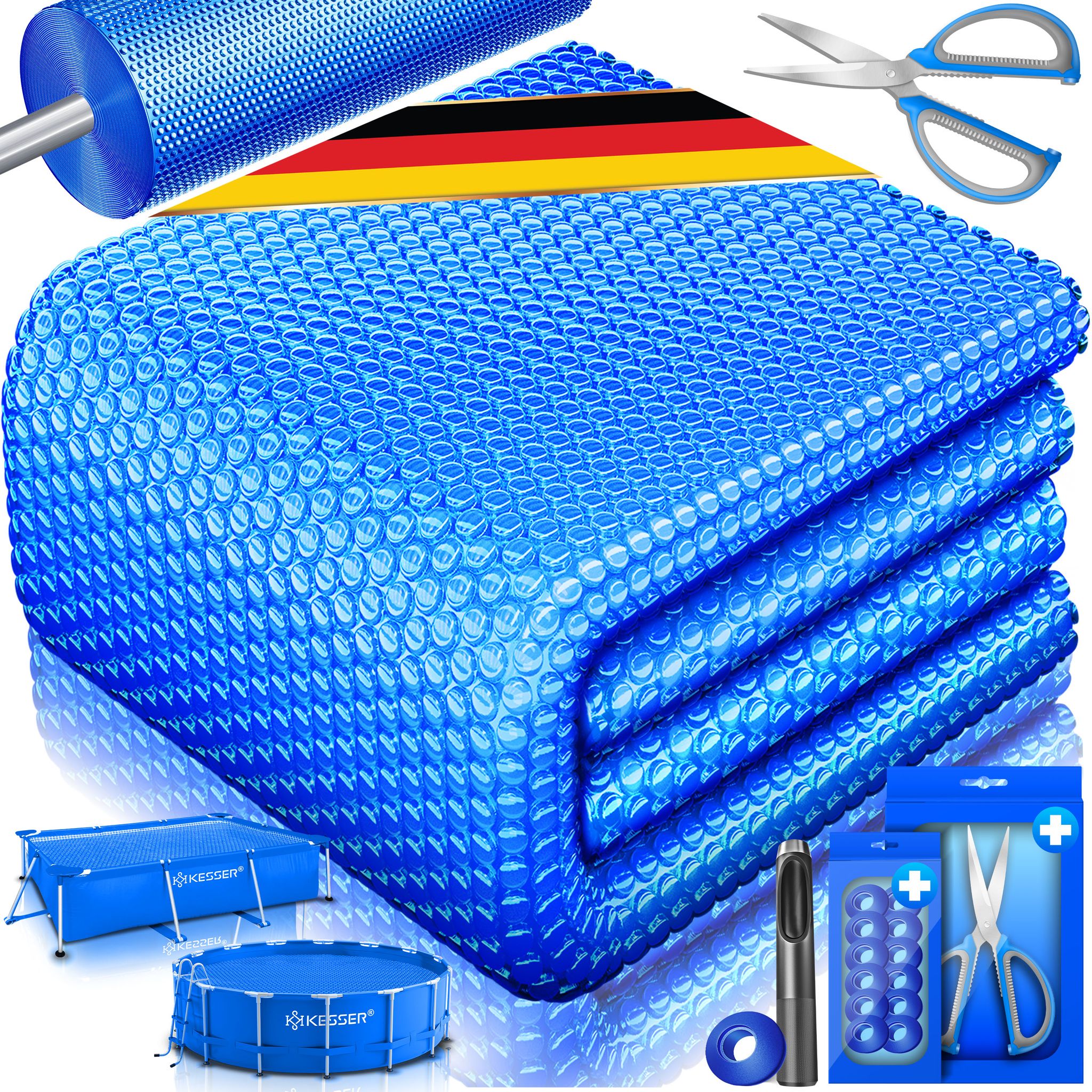 Kesser® Pool-solarfolie 400 Μm, Zuschneidbar, Mit 12 Ösen - Blau, Ø 400 Cm