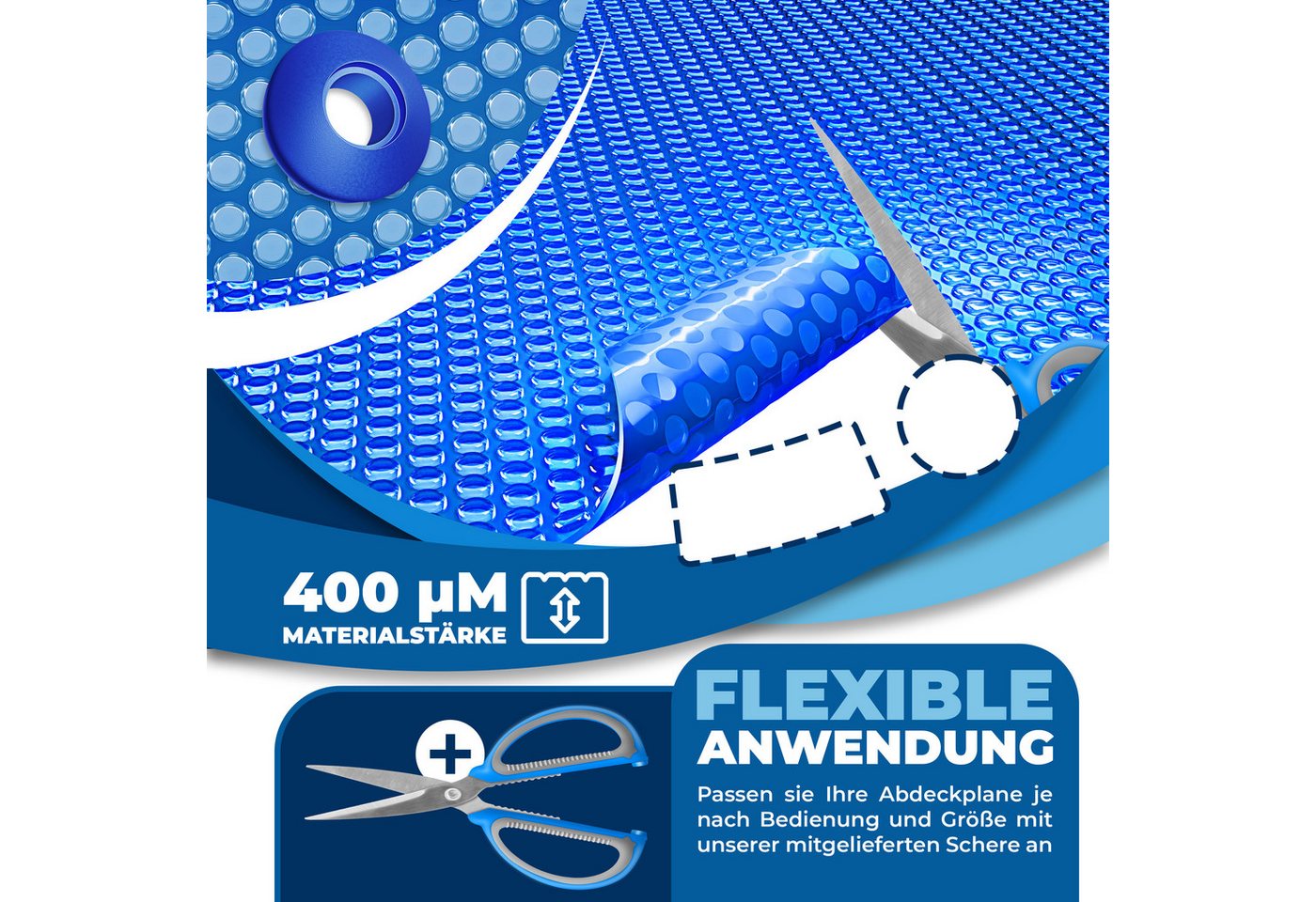 Kesser® Pool-solarfolie 400 Μm, Zuschneidbar, Mit 12 Ösen - Blau, 260 X 160 Cm Bild 4
