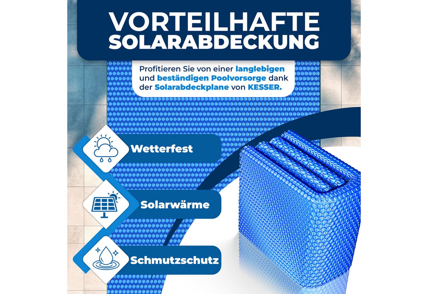 Kesser® Pool-solarfolie 400 Μm, Zuschneidbar, Mit 12 Ösen - Blau, 260 X 160 Cm Bild 5