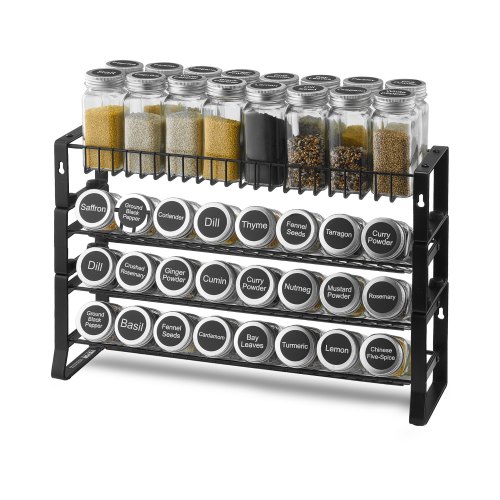 VEVOR abnehmbares Gewürzregal 4-stöckiger Gewürzhalter Organizer, stapelbarer Gewürzständer (401 x 116 x 271 mm), Küchenaufbewahrung für Arbeitsplatte, Küchen-Vorratsschrank, Speisekammer Schwarz