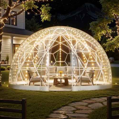 VEVOR Gartenkuppel, 3,6 x 2,2 m großes transparentes Blasenzelt für 4–7 Personen, geodätisches Kuppelgewächshaus mit Fenster, PVC-Zelt für Hinterhof, Terrasse, Camping, Party, Hochzeit