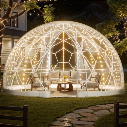 VEVOR Gartenkuppel, 4,57x2,9 m großes transparentes Blasenzelt für 10–14 Personen, geodätisches Kuppelgewächshaus mit Fenster, PVC-Zelt für Hinterhof, Terrasse, Camping, Party, Hochzeit