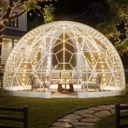 VEVOR Gartenkuppel, 4,57x2,9 m großes transparentes Blasenzelt für 10–14 Personen, geodätisches Kuppelgewächshaus mit Fenster, PVC-Zelt für Hinterhof, Terrasse, Camping, Party, Hochzeit