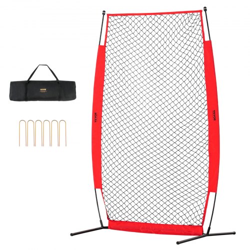 VEVOR I-Typ für Schlägerkäfig 1400 x 1065 x 2180 mm Baseball- und Softball-Sicherheitsschirm Körperschutz Tragbarer Schlagschirm mit Tragetasche & Bodenpfählen, Outdoor Baseball-Pitching-Netz Rot