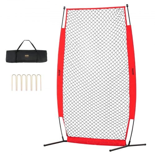VEVOR I-Typ für Schlägerkäfig 1400 x 1065 x 2180 mm Baseball- und Softball-Sicherheitsschirm Körperschutz Tragbarer Schlagschirm mit Tragetasche & Bodenpfählen, Outdoor Baseball-Pitching-Netz Rot