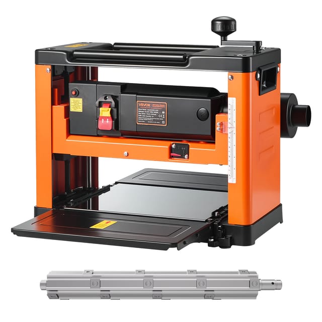 VEVOR Dickenhobel, 330 mm breiter Arbeitstisch, Hobelmaschine für die Holzbearbeitung, Spiralmesserkopf mit 24 Einsätzen, 2000-W-Motor mit 23.500 U/min, Einzelgeschwindigkeit, für Hart- & Weichholz