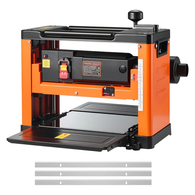 VEVOR Dickenhobel, Dreiblatt, 330 mm Arbeitstisch, Hobelmaschine, 2 kW, Motordrehzahl von 23500 U/min, Doppelrollen, Überrollschutz, Holzbearbeitung mit Einzelgeschwindigkeit, für Hart- & Weichholz
