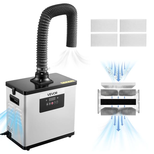 VEVOR Lötrauchabsaugung, Schweißrauchabsauger mit 3-in-1-Filter, Saugleistung von 510 m³/h, 10 Geschwindigkeitsstufen, Ferngesteuerter Bürstenloser Motor, Geeignet für Lasergravur & 3D-Druck
