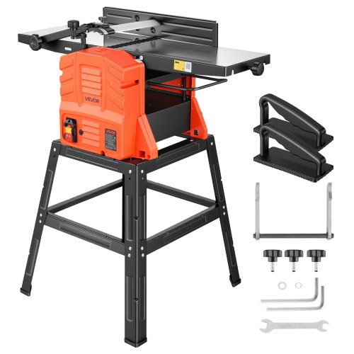VEVOR Abricht- & Dickenhobelmaschine 254 mm Hobelbreite, 2,4 PS, 8000 U/min, mit Ständer, 2-Messer-Hobelmesserwelle, Aluminiumgusstisch, 0–3 mm Einstellbare Schnitttiefe, für Holzbearbeitung