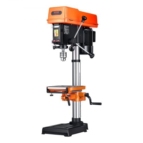 VEVOR 304,8 mm Tischbohrmaschine, 750 W, Säulenbohrmaschine mit 340–2200 U/min variabler Drehzahl, mit 0–45° neigbarem Arbeitstisch, LED, Röntgenpositionierung, für Holz & Metall