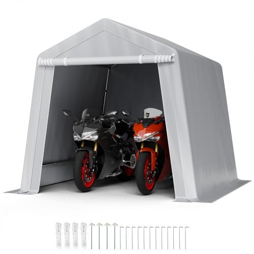 VEVOR Gerätehaus, 243,8x243,8x229cm, Garagenzelt aus PE, Geräteschuppen, Fahrradgarage, Gartenschuppen, Carport, Fahrradschuppen, Aufbewahrungsgarage für Motorrad, Rasenmäher, Fahrrad, grau