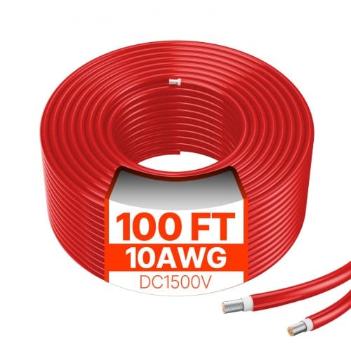 VEVOR 30,48m Solarkabel, Solarpanel-Verlängerungskabel, 10AWG Kabel, IP67 wasserdichtes PV-Kabel für Solarmodule zu Hause, -40 bis 105℃, auf Schiffen und in Wohnmobilen, rot
