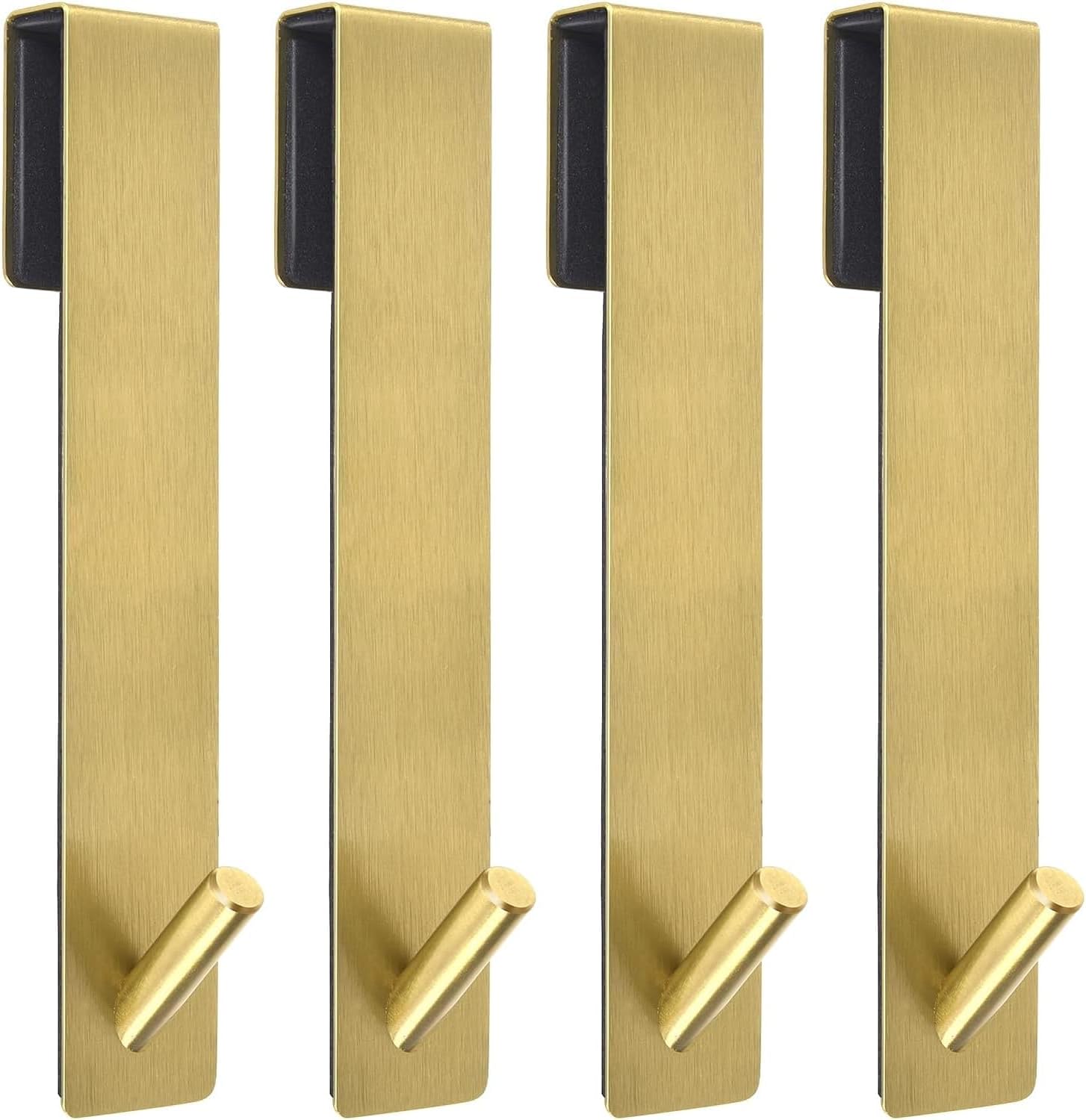Set Mit 4 Duschtürhaken, Edelstahl, 17,5 Cm, Goldfarben, Rahmenloser Handtuchhalter Aus Glas, Leicht