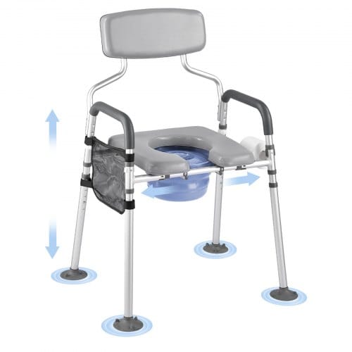 VEVOR Nachttoilettenstuhl 227 kg belastbar, Toilettensitzerhöhung mit gepolsterter Sitzfläche & Rückenlehne, abnehmbarer 5 L Eimer, Toilettenstuhl (Höhe und Breite einstellbar) für Erwachsene