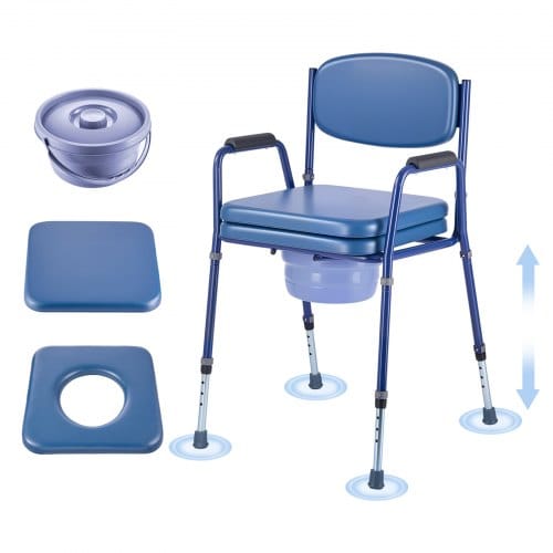 VEVOR Nachttoilettenstuhl 181 kg belastbar, Toilettensitzerhöhung mit gepolsterter Sitzfläche & Rückenlehne, abnehmbarer 5 L Eimer, höhenverstellbarer Toilettenstuhl (815-915 mm) für Erwachsene
