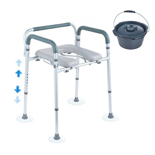 VEVOR Toilettenstuhl Nachtstuhl mit Gepolsterter Sitzfläche & Armlehnen, 7-stufig höhenverstellbar, 5,8 L Abnehmbarer Eimer, Einfach zu Montieren, 158 kg Fassungsvermögen, Erhöhter Toilettensitz