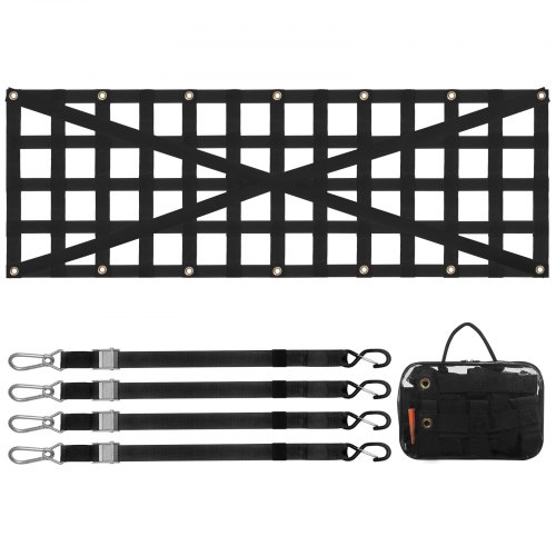 VEVOR Heckklappennetz, 137 x 46 cm, LKW-Ladeflächennetz mit 4 verstellbaren Teleskopgurten, kreuzverstärktes Design, ausziehbar und langlebig, Gepäcknetz geeignet für Pickup, LKW, Anhänger, Jeep, SUV