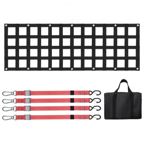 VEVOR Heckklappennetz, 1370 x 460 mm, LKW-Ladeflächennetz bis zu 680 kg, mit 4 verstellbaren Teleskopgurten, ausziehbar & langlebig, Gepäcknetz geeignet für Pickup, Anhänger, LKW, Jeep, SUV