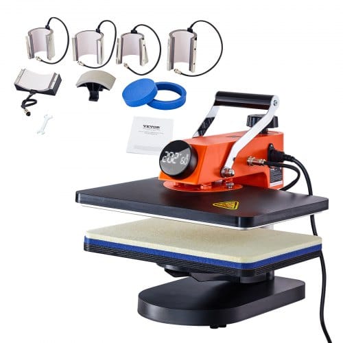 VEVOR Hitzepresse - 8-in-1-Hitzepresse-Sublimationsmaschine für selbstgemachte T-Shirts/Hüte/Becher/Wärmeübertragungsprojekte, 12 x 15 Multifunktions-Hitzepresse zum Wegschwenken mit 360°-Drehung