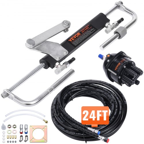 VEVOR Hydraulisches Außenborder-Lenkset, 90 PS, hydraulisches Lenksystem für Marineboote, mit Steuerpumpe, Zweiwege-Sperrzylinder und 7,3 m hydraulischem Lenkschlauch, für Einstationen-Einmotorboote