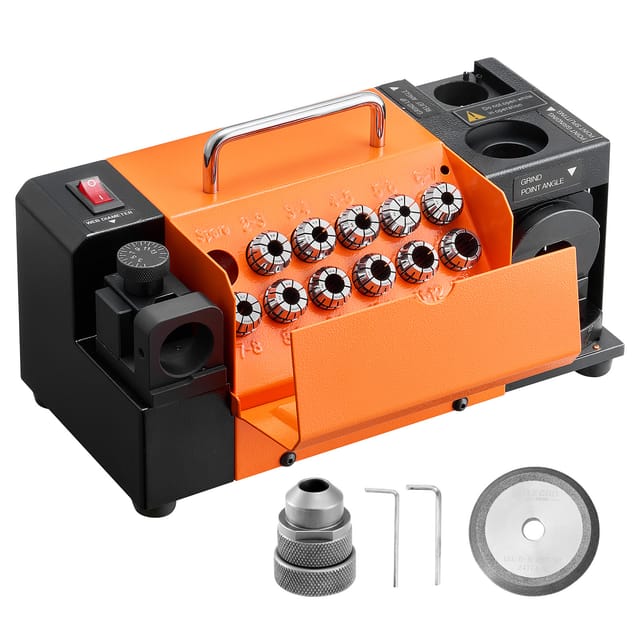 VEVOR Bohrerschleifgerät MR-13D, 3–13 mm, mit einstellbarem Freiwinkel der Schneidkante, vorderer Schneidkante & 95°–135° Spitzenwinkel, 4600 U/min, inkl. 11 Spannzangen & CBN-Schleifscheibe