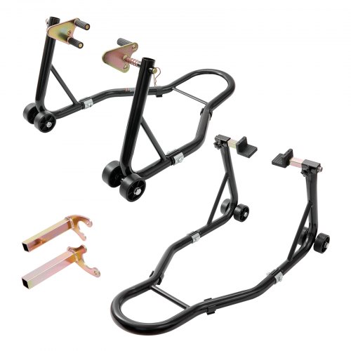 VEVOR Motorrad Ständer Set Montageständer Hinten & Vorn 0,39 t Belastbar, U-Type + L-Type + Doppelgabelköpfe, 225–350 mm / 230–330 mm / 165–240 mm Rollbarer Montageständer Montagelift Montageheber