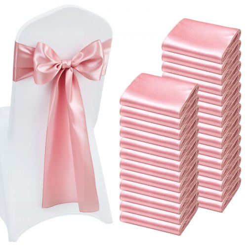 VEVOR Satin-Stuhlschärpen mit Schleifen (275x17 cm) 100 Stk. Stuhlbänder zum Binden, Stuhlbänder für Hochzeiten Bankett Dekorationen Veranstaltungen Bankettstuhlbezüge, Stuhlschleifen Rosegold