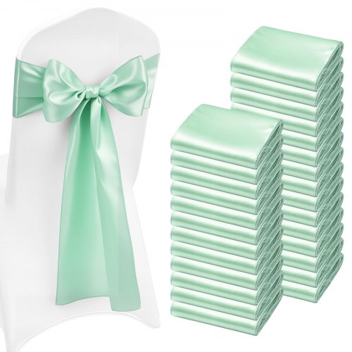 VEVOR Satin-Stuhlschärpen mit Schleifen (275x17 cm) 100 x Stuhlbänder zum Binden, Stuhlbänder für Hochzeiten Partys Bankett Dekorationen Veranstaltungen Bankettstuhlbezüge, Stuhlschleifen Grün