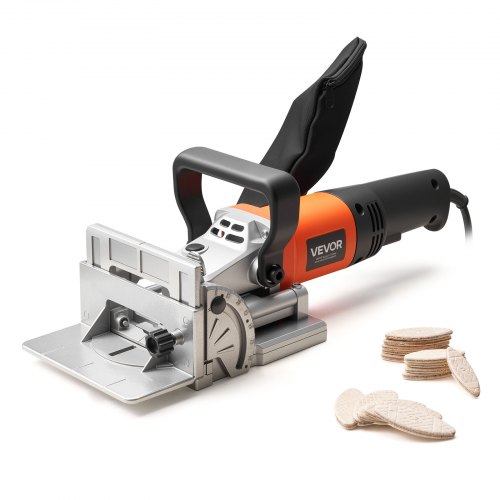 VEVOR Flachdübelfräse, 5,9 A, 230 V Netzbetrieben, Nutfräse mit 760 W Motor (11.600 U/min), Hartmetall-Fräskopf, Staubbeutel, einstellbarem Winkel & Tiefe, für Holzbearbeitung