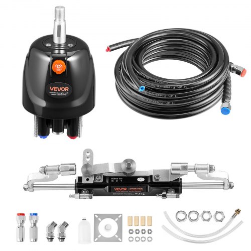 VEVOR Hydraulisches Außenborder-Lenkset, 220kW (300 PS), -Bootshydrauliklenksystem, mit 6,9 MPa Steuerpumpe, Zweiwege-Sperrzylinder & 7,9 m langen Schläuchen, für Einzelsteuerstand, Einzelmotor