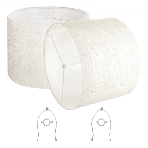 VEVOR Lampenschirm Trommel 40 x 40 x 30 cm (oben x unter x hoch), 2 Stk. Ersatzschirme aus Leinen + PVC, Lampenschirm mit Harfe für Tischlampen Stehlampen Pendelleuchten (helles Leinen)