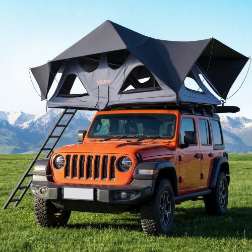 VEVOR Autodachzelt Hartschalen für 2-3 Personen, Faltbares Campingzelt aus Aluminium mit Dreifarbiger LED-Beleuchtung & Dicker Matratze & 10 Fenstern, Wasserfest & Windicht, für Jeep SUV Pickup