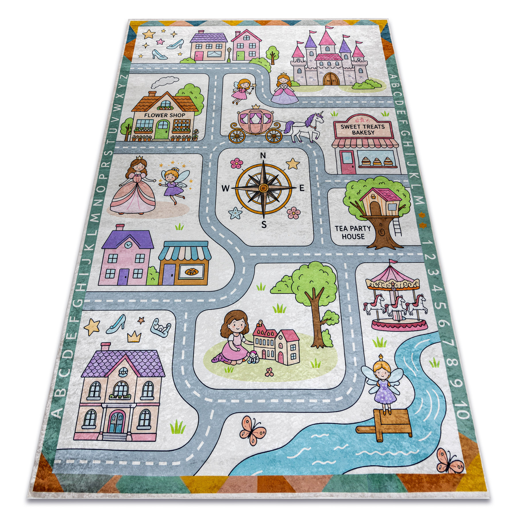 Bambino 61430 Waschteppich Prinzessin, Alphabet, Straßen Für Kinder Anti-rutsch - Grau / Rosa Grey 80x150 Cm