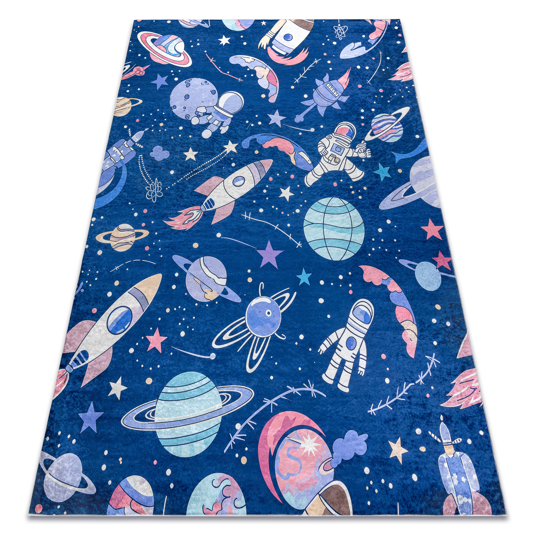 Bambino 61580 Waschteppich Weltraum, Rakete Für Kinder Anti-rutsch - Marineblau / Orange Blue 140x190 Cm